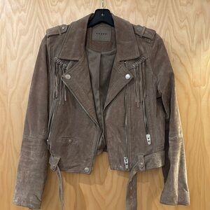 Blank NYC Taupe Suede Fringe Moto Jacket